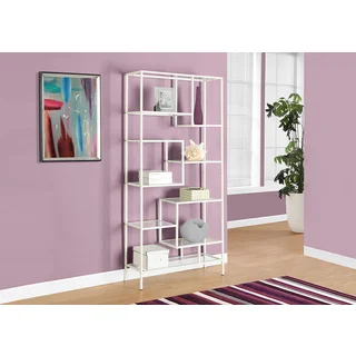 Bookcase - 72"H / White Metal With Tempered Glass