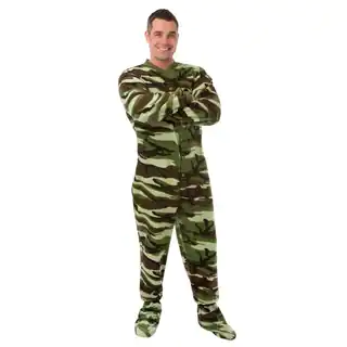 Green Camouflage Fleece Adult One-piece Footed Pajamas by Big Feet PJs