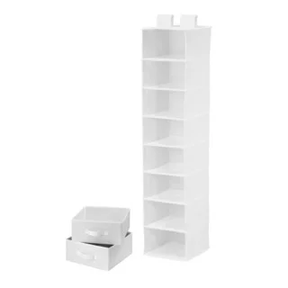 8 shelf organizer and 2 drawers- white polyester
