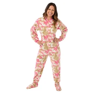 Pink Camouflage Fleece One-piece Adult Footed Pajamas by Big Feet Pajama Co