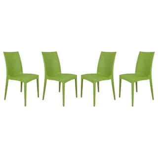 LeisureMod Mace Weave Design Indoor Outdoor Dining Chair in Green Set of 4
