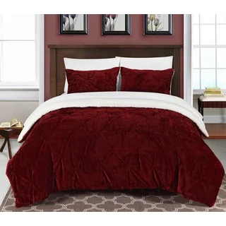 Chic Home Chiara Pinch Pleated Ruffled and Pintuck Sherpa-lined Burgundy 7-piece Bed In a Bag Set