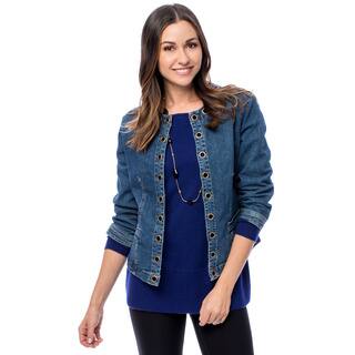 Women's Grommet Crew Neck Denim Jacket