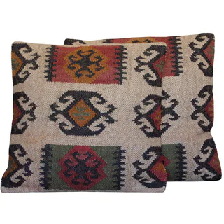 Herat Oriental Indo Handmade Wool/ Jute 20'' Pillows (Set of Two)