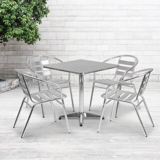 27.5-foot Square Aluminum Indoor/ Outdoor Table with 4 Slat Back Chairs