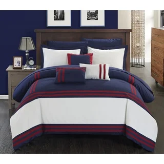 Chic Home Georgette Navy and Red Oversized 10-piece Bed In a Bag with Sheet Set