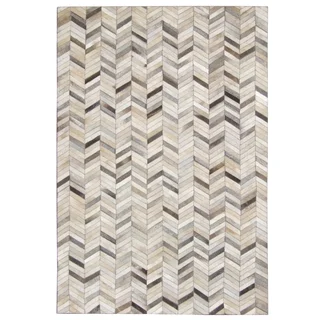 Hand-stitched Grey Chevron Cow Hide Leather Rug (8' x 10')
