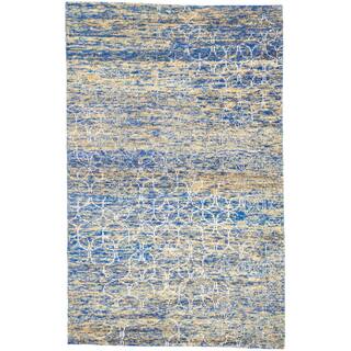 ecarpetgallery Sari Silk Blue, Yellow Sari Silk Rug (5' x 8')