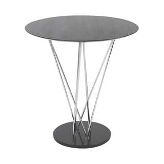 Stacy Ebony Bar Table with Chromed Steel Column, and Black Marble Base