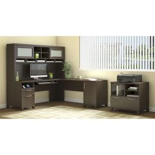 L Desk with Hutch and Lateral File Printer Stand