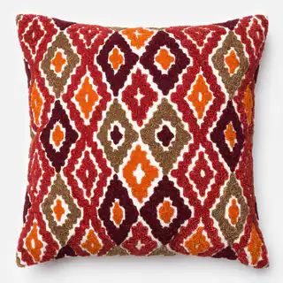 Embroidered Abstract Diamond Red/ Orange Down Feather or Polyester Filled 18-inch Throw Pillow or Pillow Cover