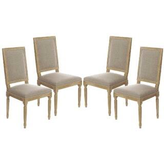 Vintage French Square Upholstered Side Dining Chairs Set of 4