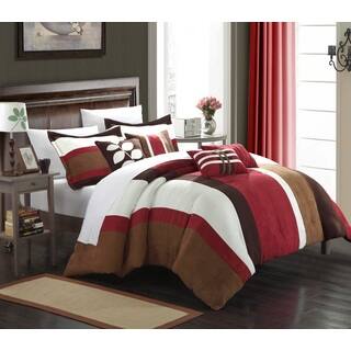 Chic Home Valley 11-piece BurgundyPlush Microsuede Striped Comforter Bed-in-a-Bag