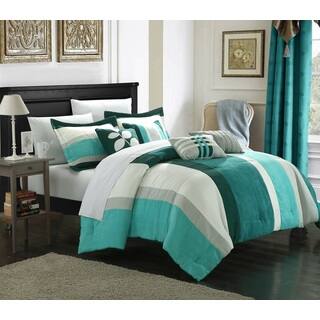 Chic Home Valley 11-Piece Plush Turquoise Microsuede Striped Comforter Set Bed in a Bag