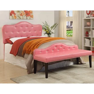 Furniture of America Little Missy 2-piece Pink Tufted Headboard and Bench Set