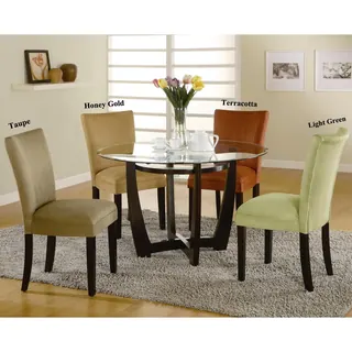 Mirage Round Glass Top Table / Microfiber Parson Chairs 5-piece Dining Set
