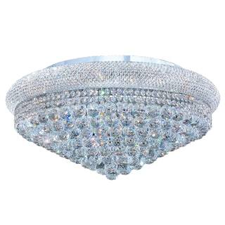 French Empire 15 Light Chrome Finish and Clear Crystal Ceiling Flush Mount 28" Wide Extra Large