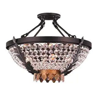 Metro Candelabra 4-light Matte Black & Gold Finish and Clear Crystal 20-inch Wide Large Ceiling Semi-flush Mount Light