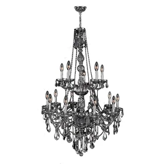 Venetian Italian Style 15 Light Chrome Finish and Smoke Crystal Chandelier Two 2 Tier Large 33" x 52"