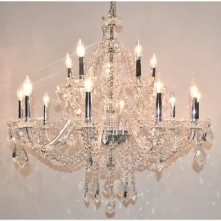 Venetian Italian Style 15 Light Chrome Finish and Clear Crystal Chandelier Two 2 Tier Large 35" x 31"