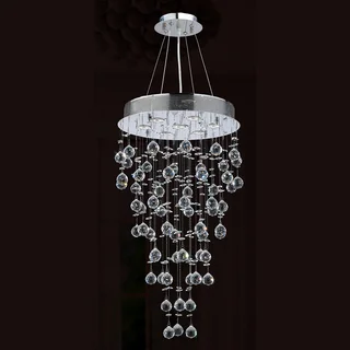 Modern Contemporary 7 Light Chrome Finish and Clear Crystal Ball Prism Chandelier Medium 18" Round x 32" Long