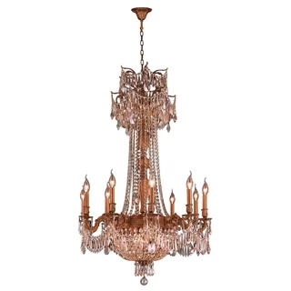 Regal Estate Collection 15 Light French Gold Finish and Golden Teak Crystal Traditional Chandelier Large 30" x 47"