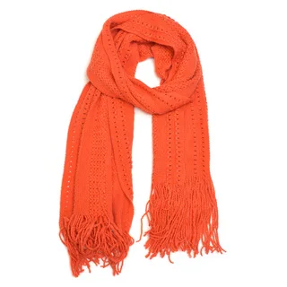 Pointelle Knitted Scarf with Fringe Ends