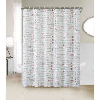 VCNY Holiday Collage 13-Piece Christmas Themed Holiday Shower Curtain and Hook Set