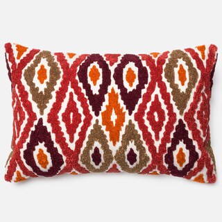 Embroidered Abstract Diamond Red/ Orange Down Feather or Polyester Filled Throw Pillow or Pillow Cover (13" x 21")