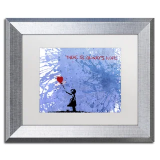 Banksy 'There Is Always Hope' White Matte, Silver Framed Canvas Wall Art