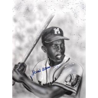 Hank Aaron Autographed Sports Memorabilia Painting by Gary Longordo