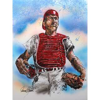 Johnny Bench Autographed Sports Memorabilia Painting by Gary Longordo