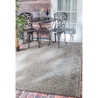 nuLOOM Vintage Stitched Damask Indoor/ Outdoor Grey Rug (7'10 x 11'2)