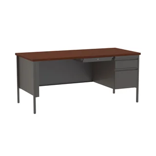 30 x 66-inch Charcoal/Mahogany Steel Right Single Pedestal Desk
