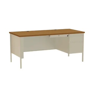 30 x 66-inch Putty/Oak Steel Right Single Pedestal Desk