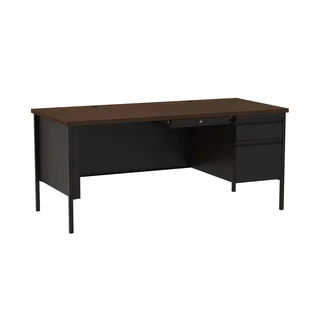 30 x 66-inch Black/Walnut Steel Right Single Pedestal Desk