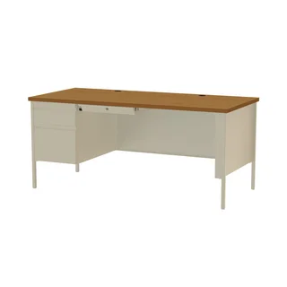 30 x 66-inch Putty/Oak Steel Left Single Pedestal Desk