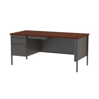 30 x 66-inch Charcoal/Mahogany Steel Left Single Pedestal Desk