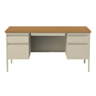 30 x 60-inch Putty/Oak Steel Double Pedestal Desk