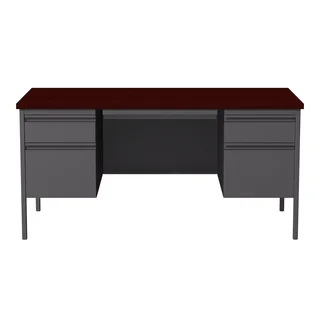 30 x 60-inch Charcoal/Mahogany Steel Double Pedestal Desk