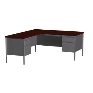 66 x 72-inch Charcoal/Mahogany Steel Pedestal Desk with Left Return