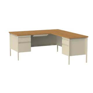 66 x 72-inch Putty/Oak Steel Pedestal Desk with Right Return