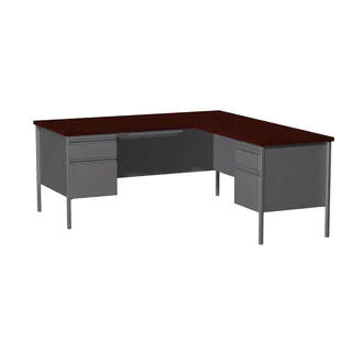 66x72-inch Charcoal/Mahogany Steel Pedestal Desk with Right Return