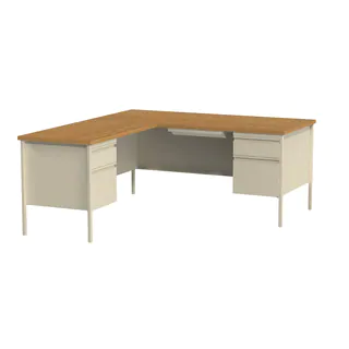66 x 72-inch Putty/Oak Steel Pedestal Desk with Left Return