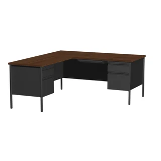 66 x 72-inch Black Steel Pedestal Desk with Left Return