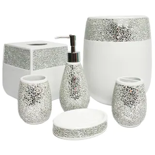 Silver Cracked Glass and Ivory Hand Crafted Bath Accessory Collection