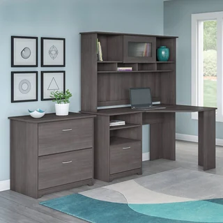 Bush Furniture Cabot Collection Corner Desk with Hutch and Lateral File