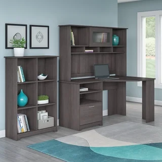 Bush Furniture Cabot Collection Corner Desk with Hutch and 6 Cube Bookcase
