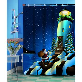 Holiday Lighthouse Christmas Themed Holiday Fabric Shower Curtain