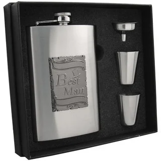 Visol Celebrate Best Man Embossed Stainless Steel Supreme II Flask Gift Set - 8 ounces